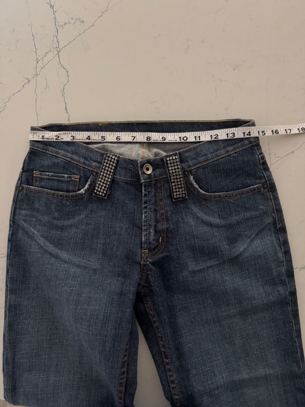 X2 Denim Laboratory Crop Double Cuffed Bootcut  Rhinestone Jeans Size 31 - Picture 6 of 10